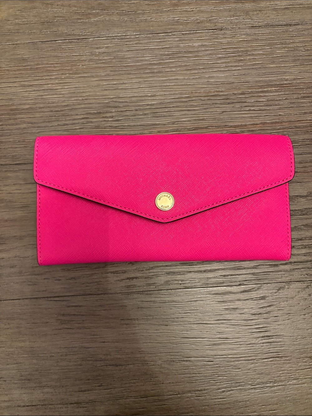 Michael Kors Hot Pink Envelope Wallet with Gold Button